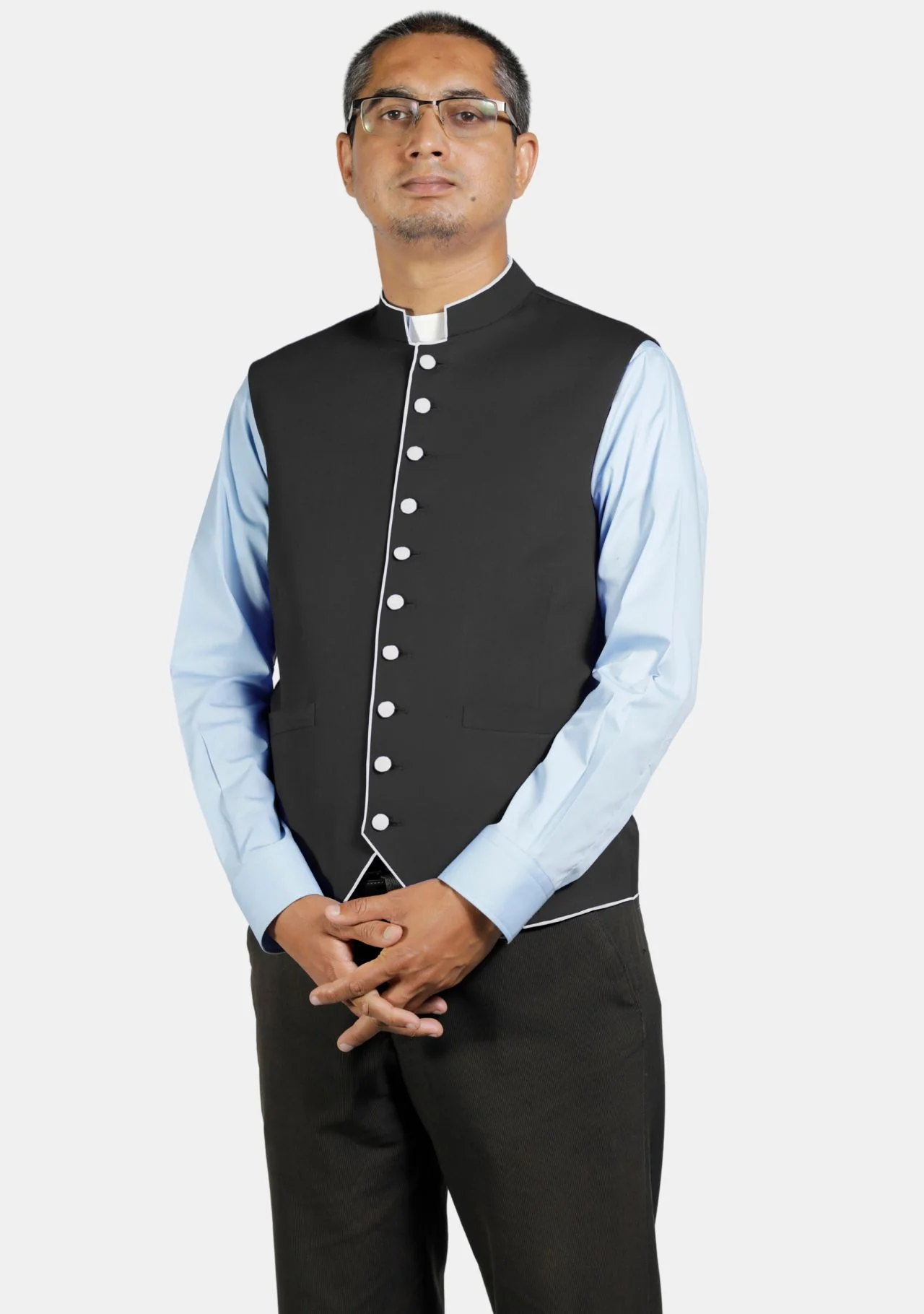Eloquent Black Clergy Vest with Contrast Trim - Image 10