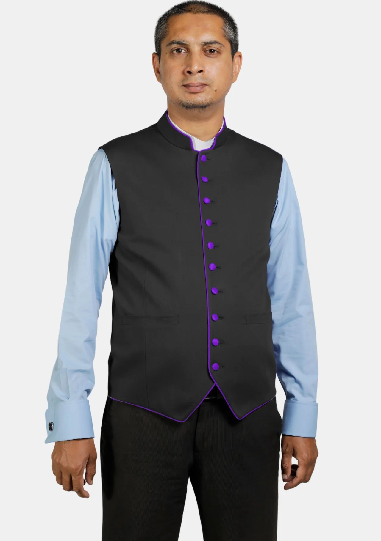 Eloquent Black Clergy Vest with Contrast Trim - Image 3