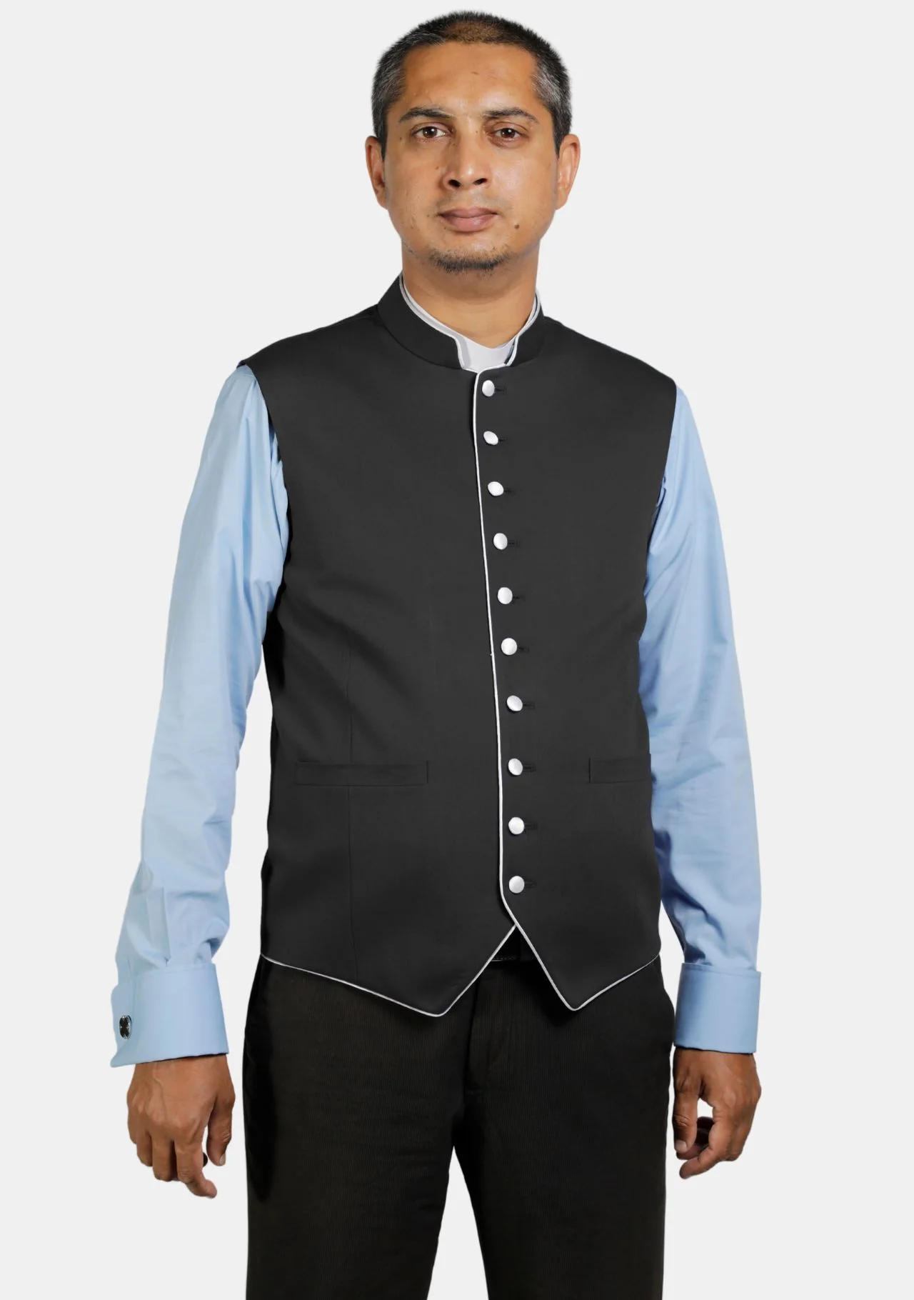 Eloquent Black Clergy Vest with Contrast Trim - Image 5