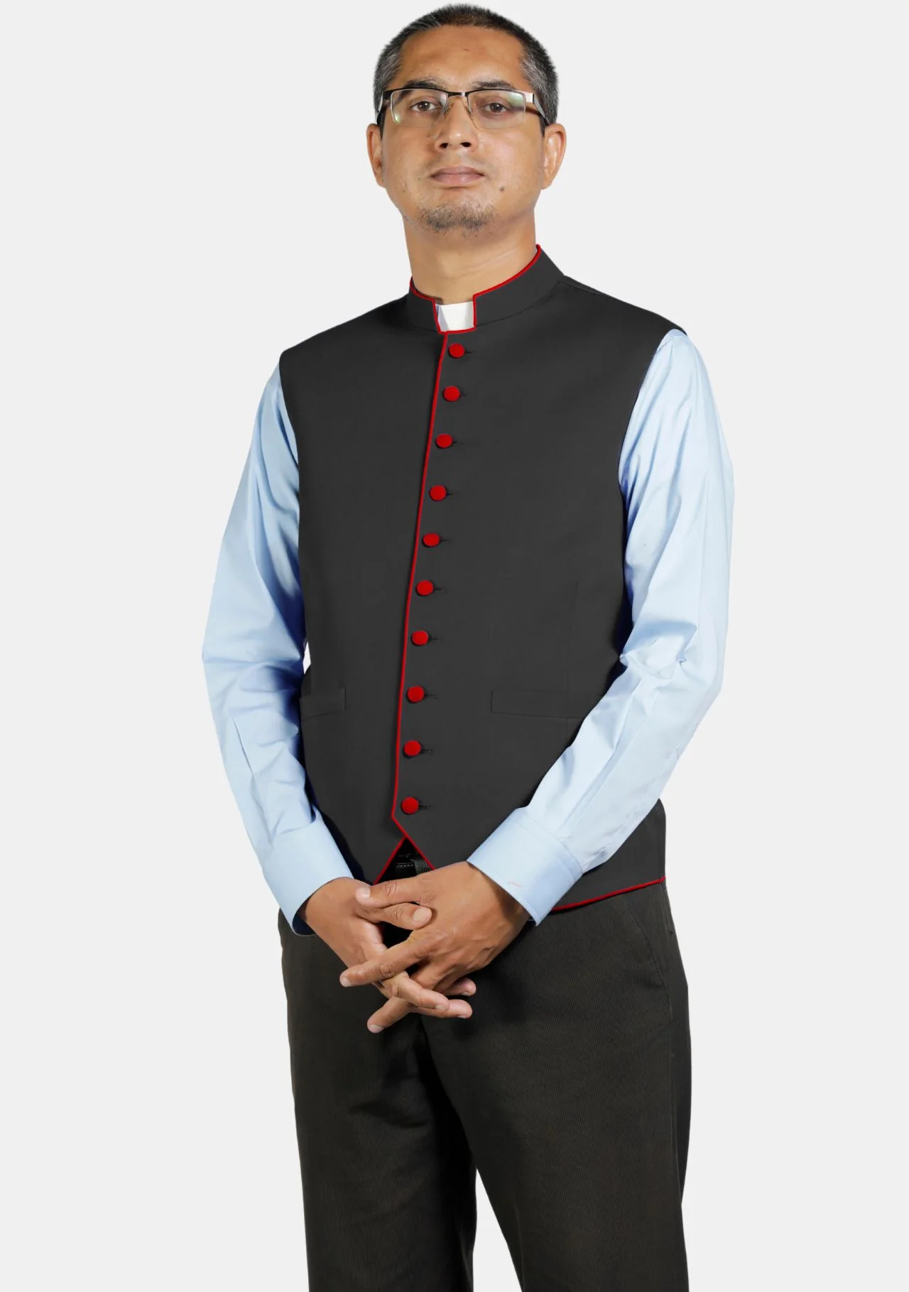 Eloquent Black Clergy Vest with Contrast Trim - Image 6