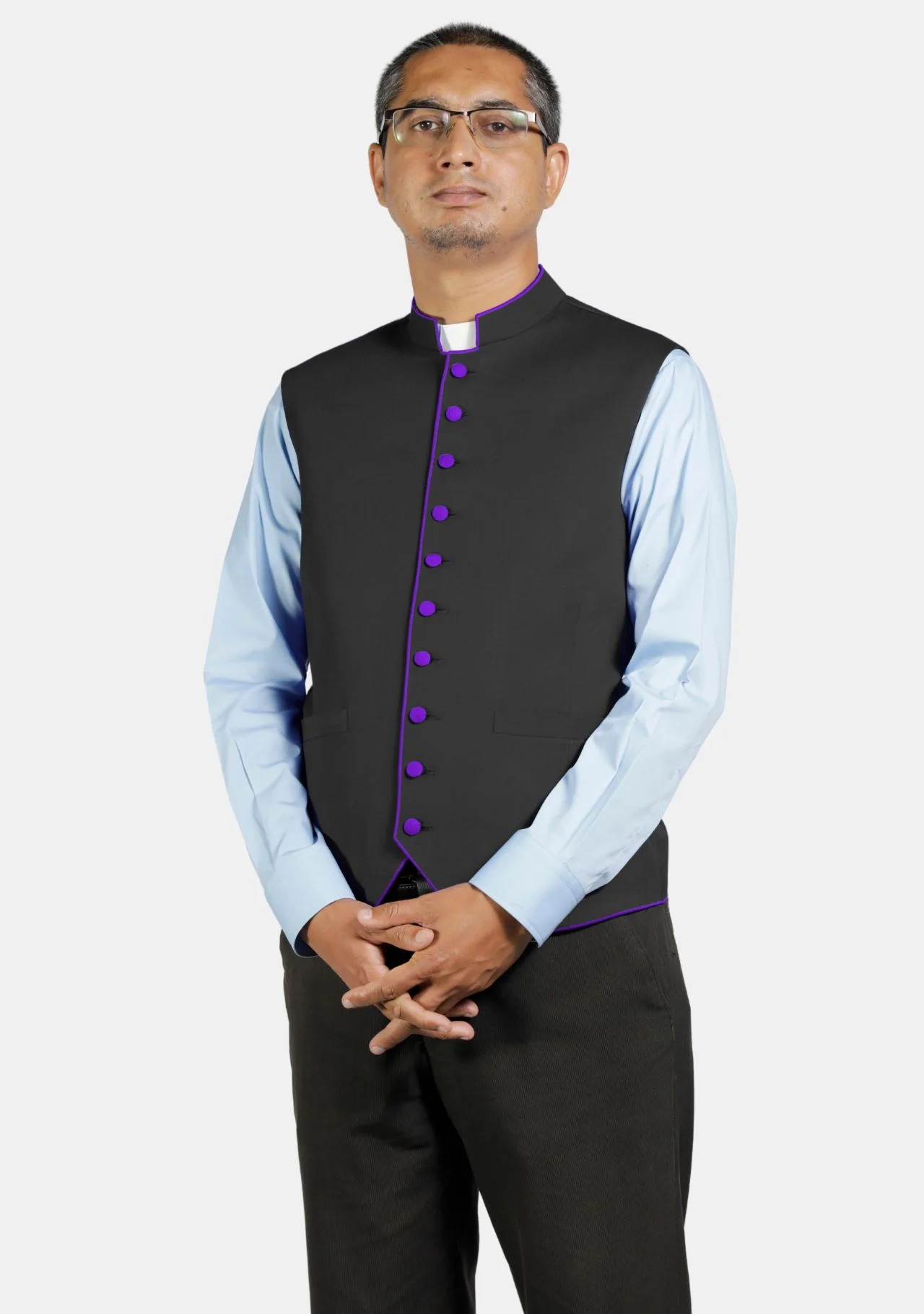 Eloquent Black Clergy Vest with Contrast Trim - Image 8