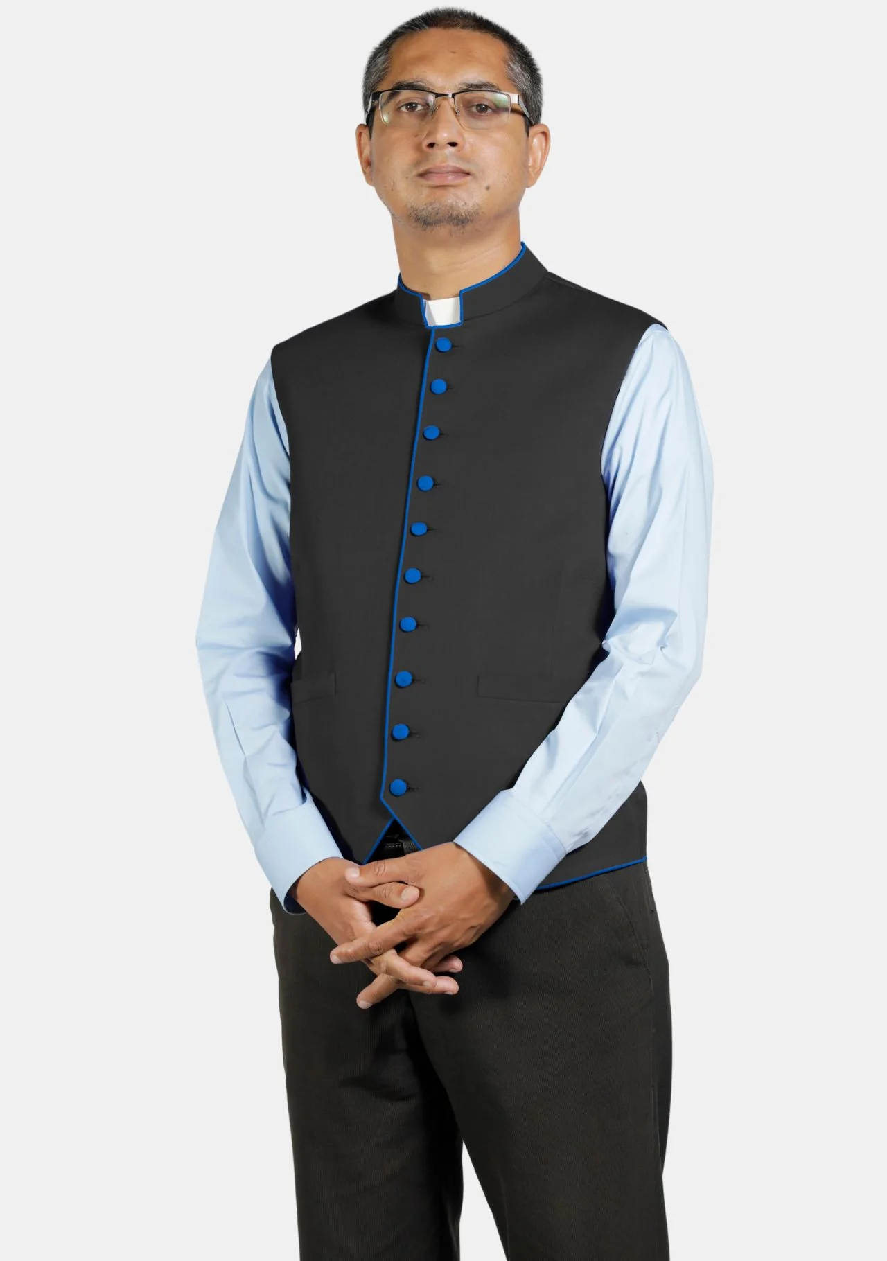 Eloquent Black Clergy Vest with Contrast Trim - Image 9