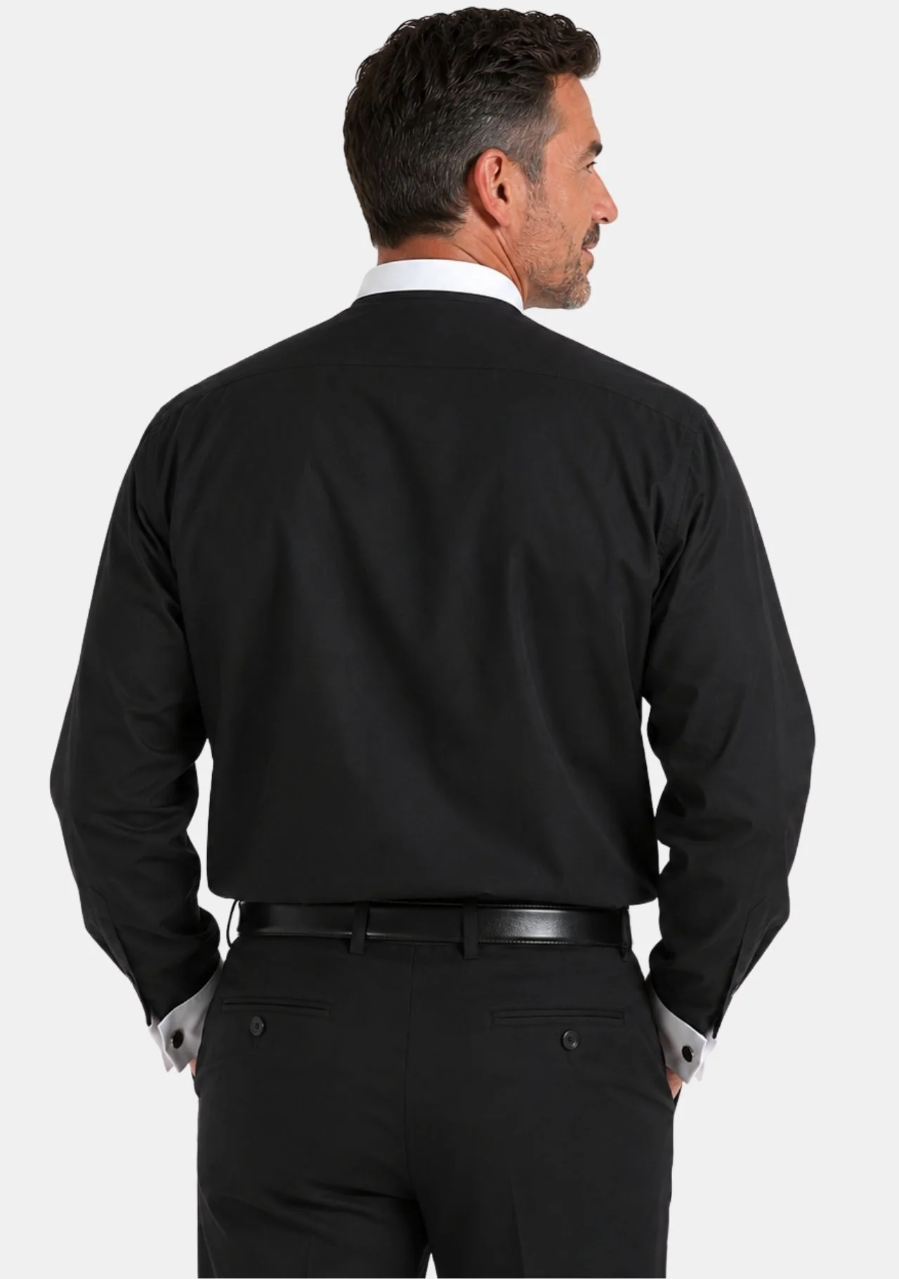 French Cuffs Full Collar Black Clergy Shirt for Men - Image 4