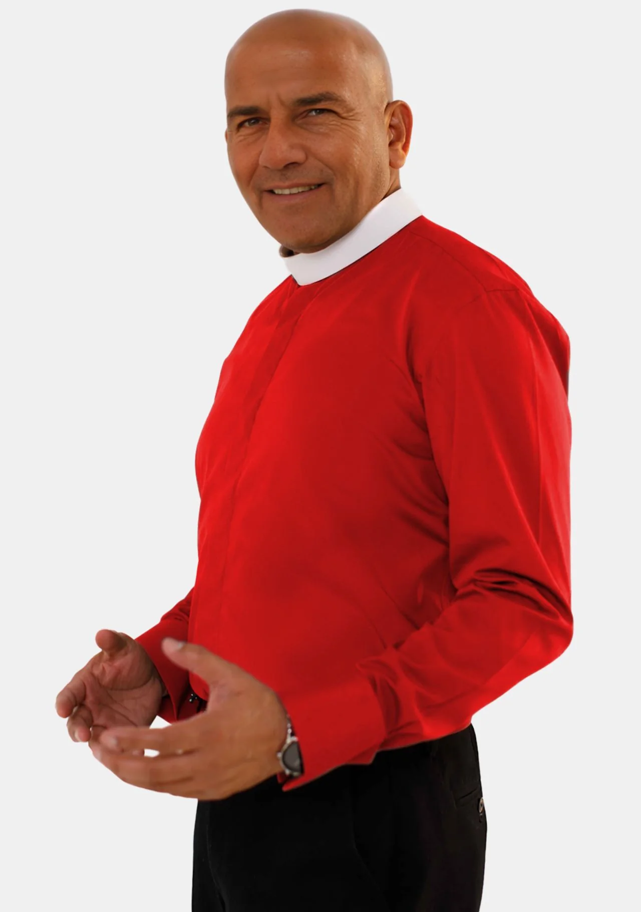 Full Collar Long Sleeve Red Cleric Shirt for Men - Image 2