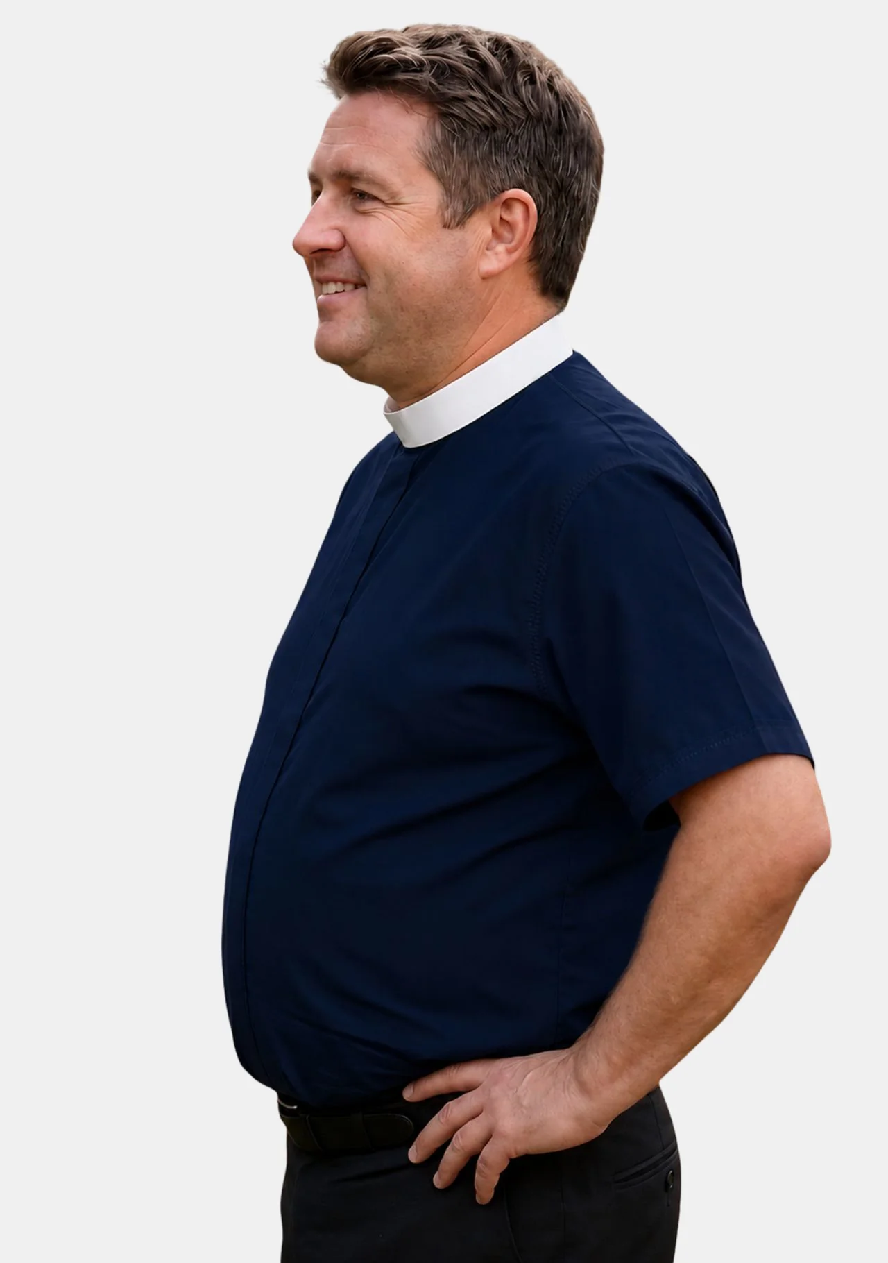 Simeon Full Collar Short Sleeve Navy Blue Clerical Shirt for Men - Image 2