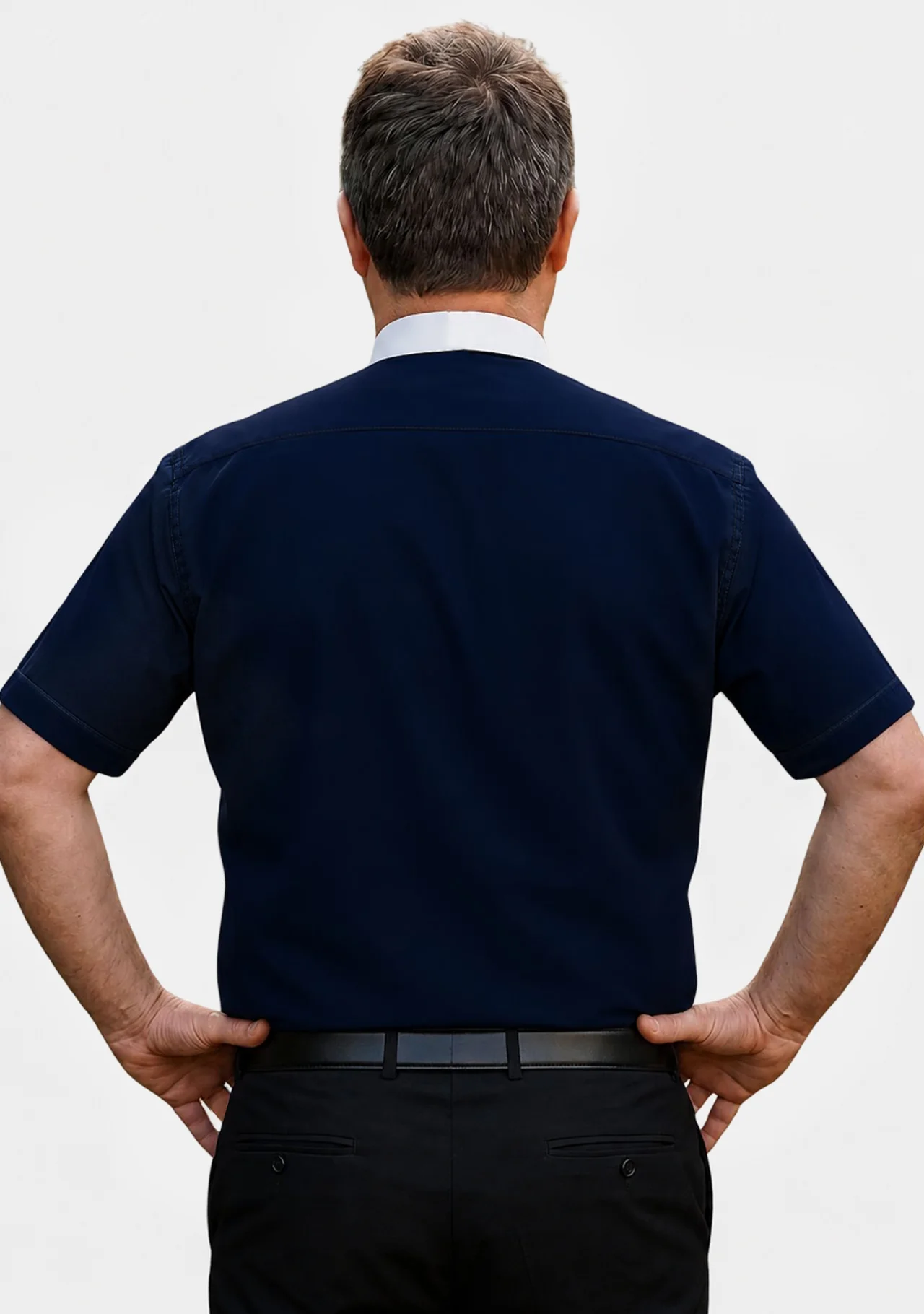 Simeon Full Collar Short Sleeve Navy Blue Clerical Shirt for Men - Image 3
