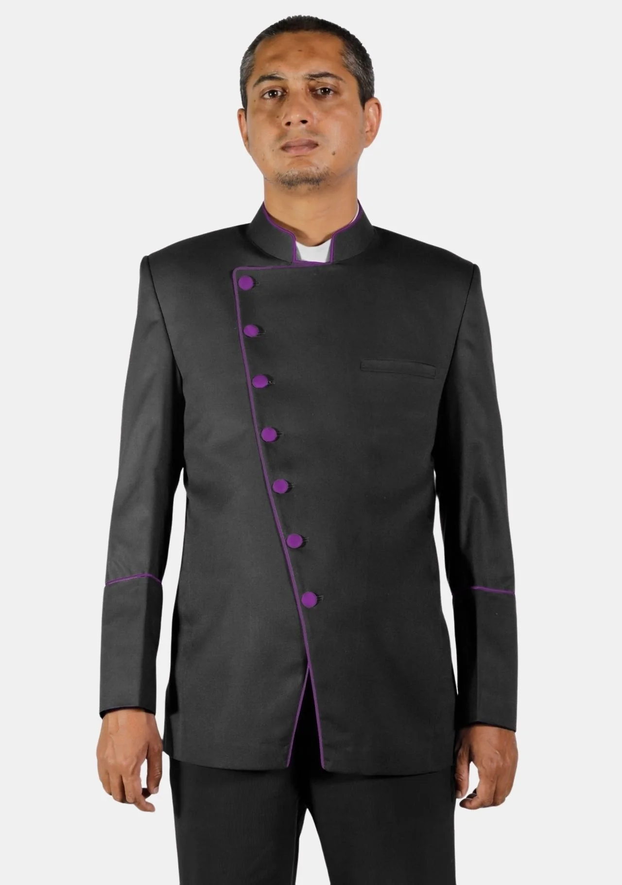 Black Purple Double Breasted Clerical Jacket