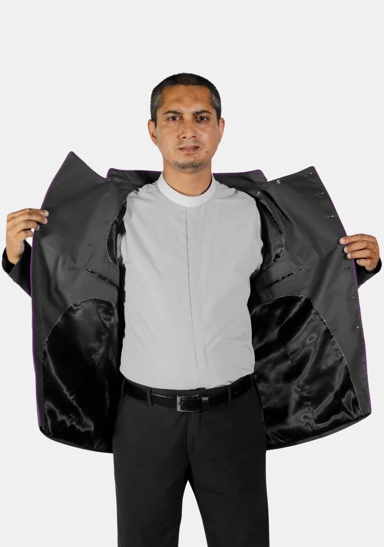 Black Purple Double Breasted Clerical Jacket - Image 3