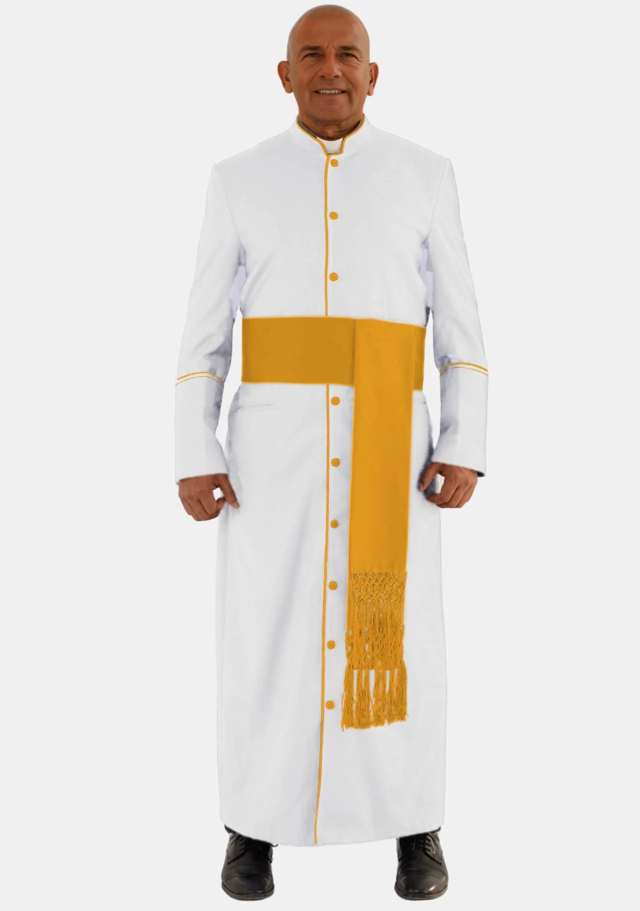 White and Gold Clerical Robe for Men - Image 2