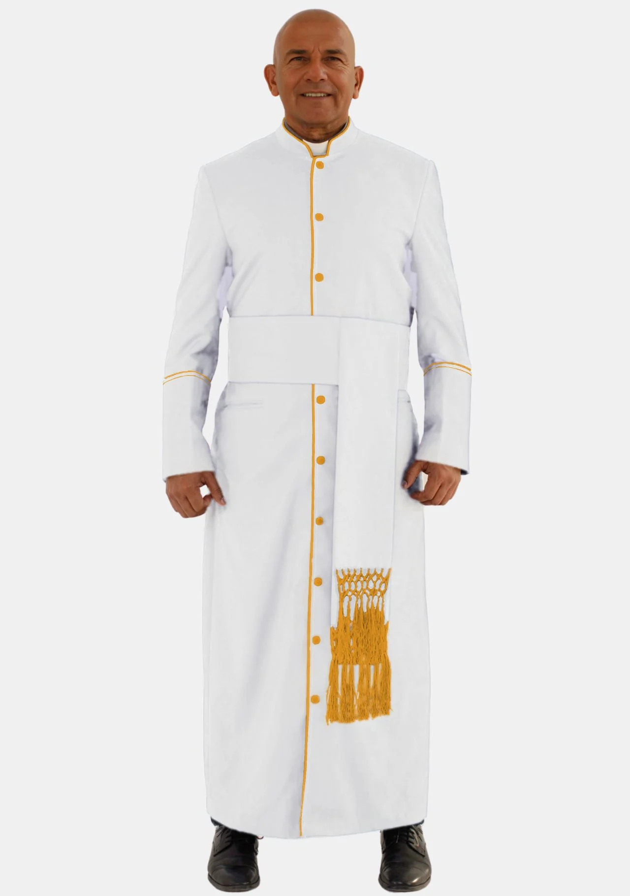 White and Gold Clerical Robe for Men - Image 3