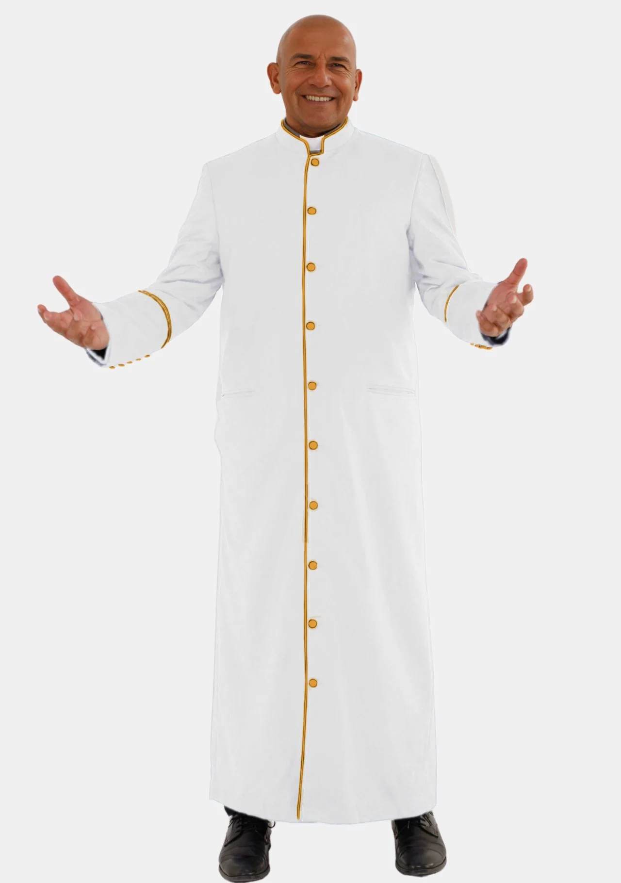 White and Gold Clerical Robe for Men - Image 4