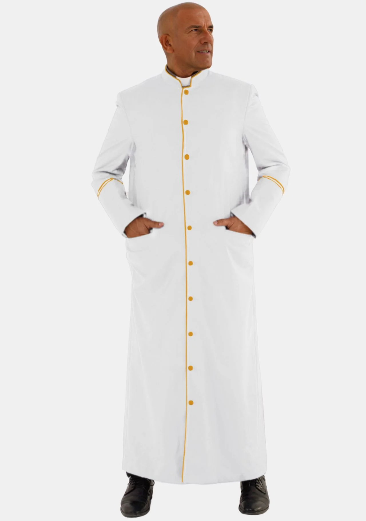 White and Gold Clerical Robe for Men - Image 5