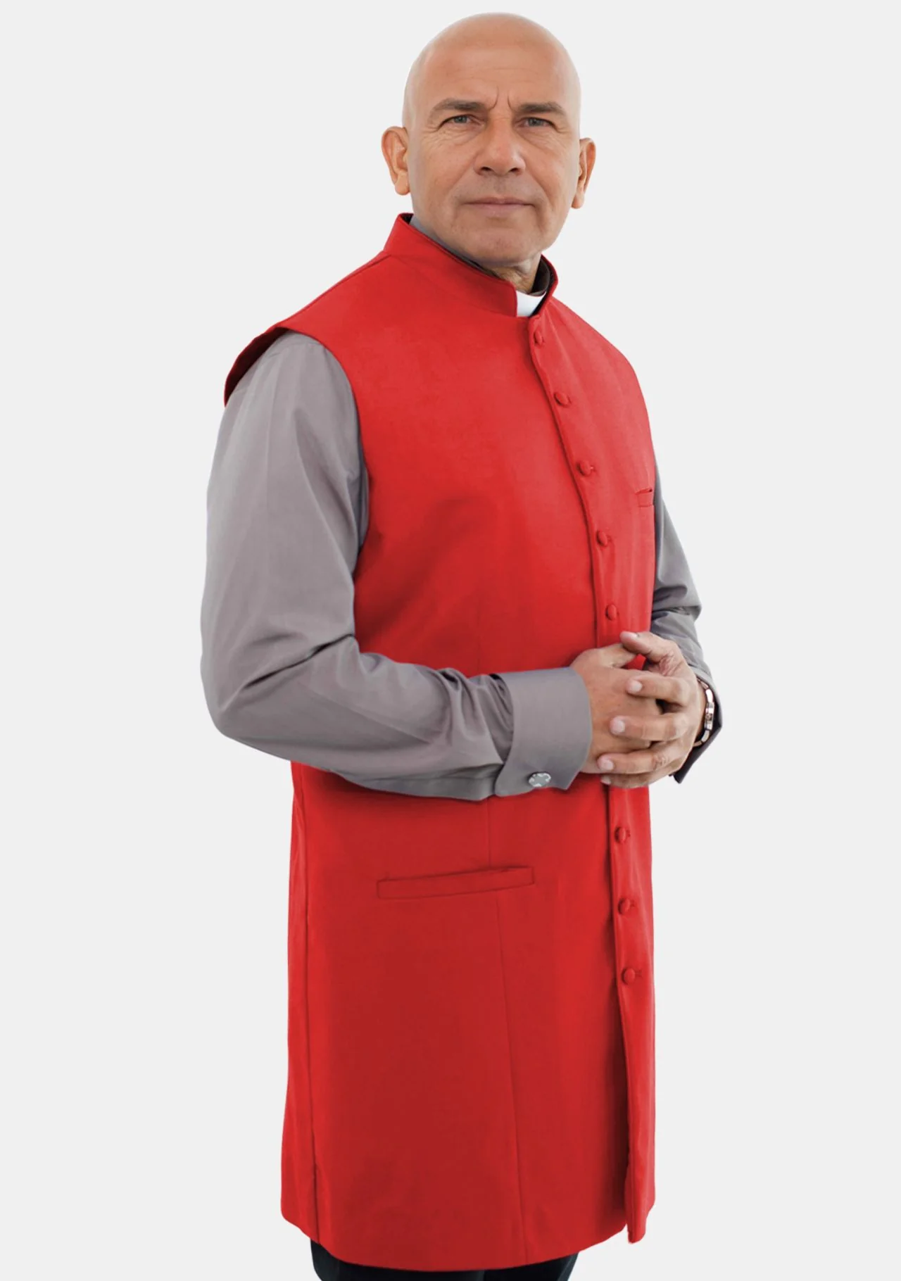 Men Clergy Long Vest Red - Image 3