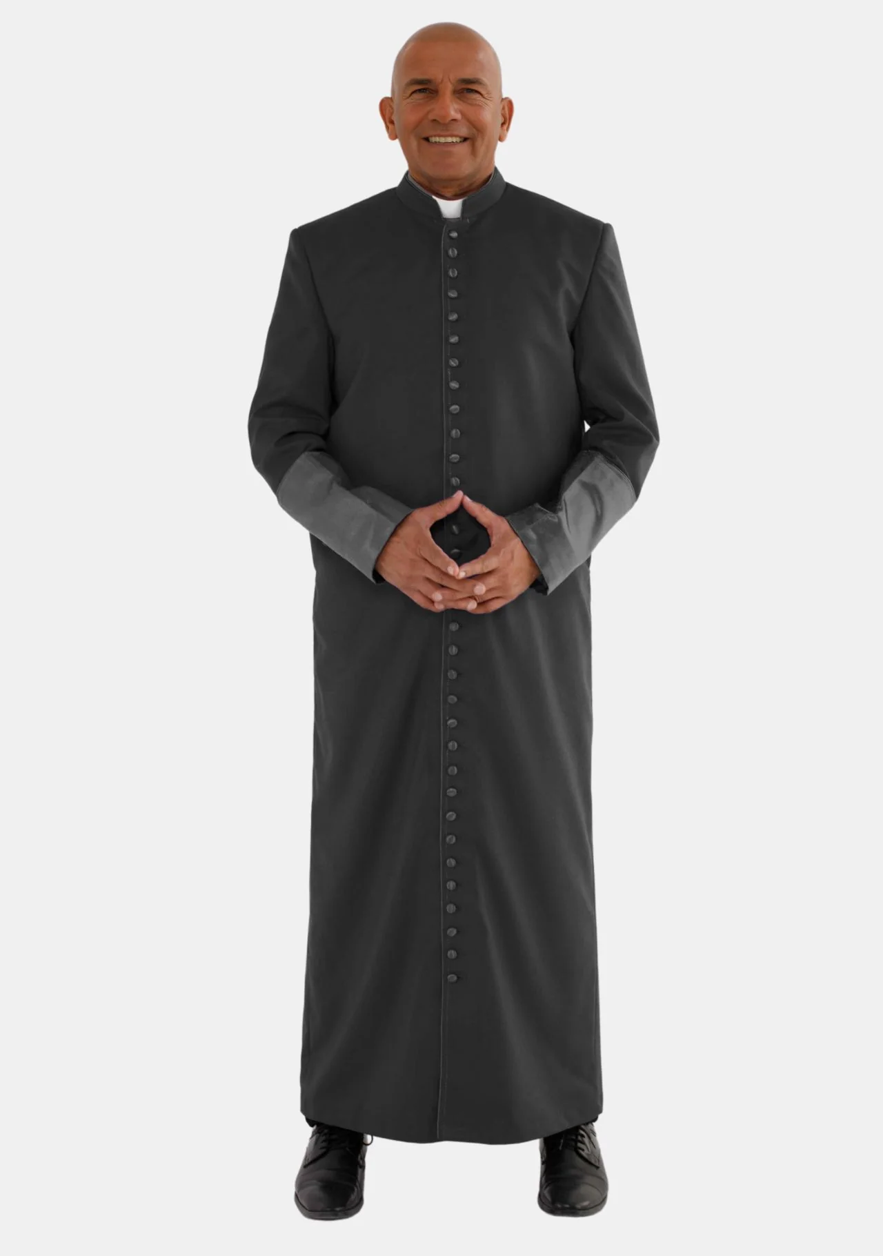 Andronicus Mens Roman Cassock Black with Satin Cuff - Image 2