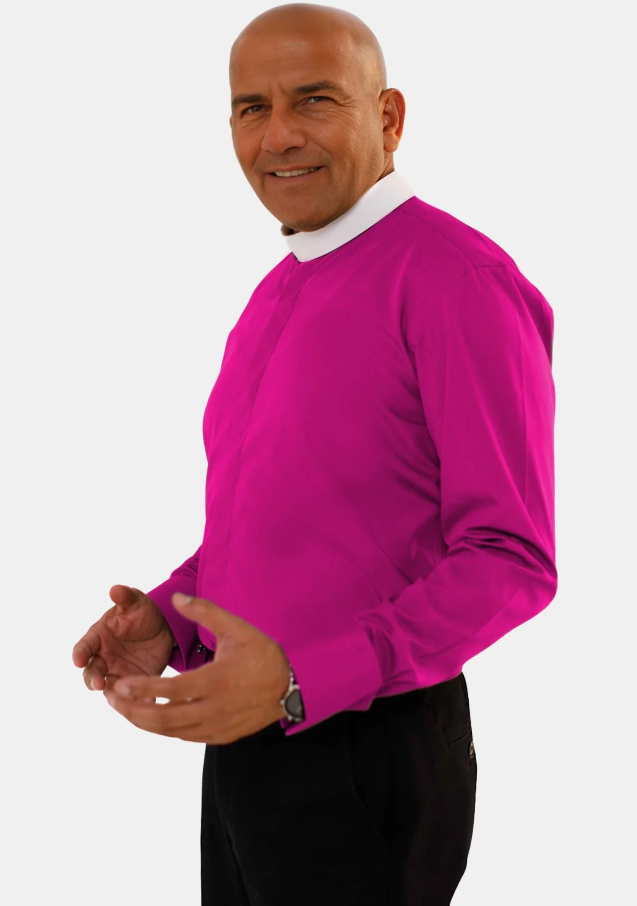 Neckband Collar Long Sleeve Red Purple Shirt for Bishops - Image 2