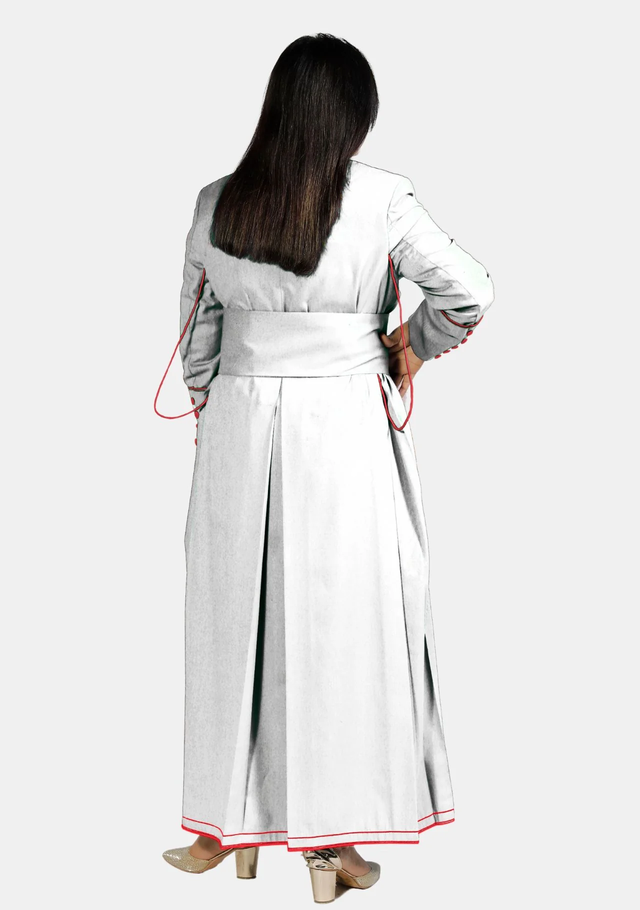 Purely Pious White Cassock with Red Piping For Women - Image 4