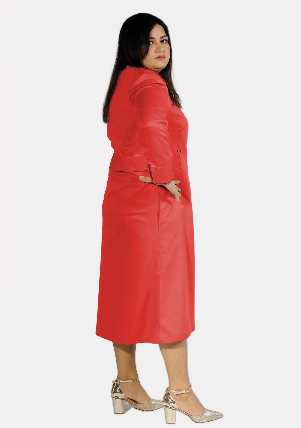 Womens Clergy Dress Red with Designer Buttons - Image 3