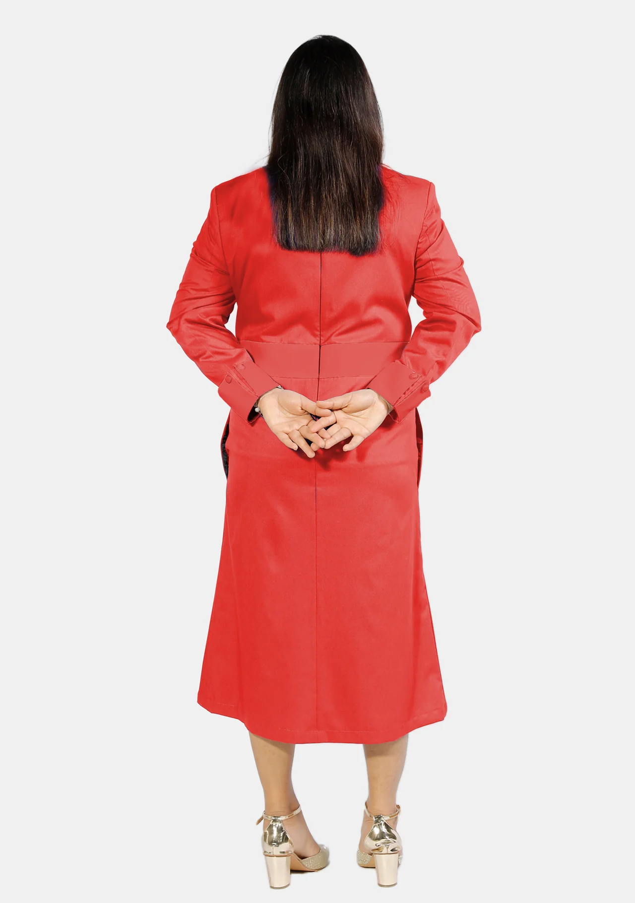 Womens Clergy Dress Red with Designer Buttons - Image 4