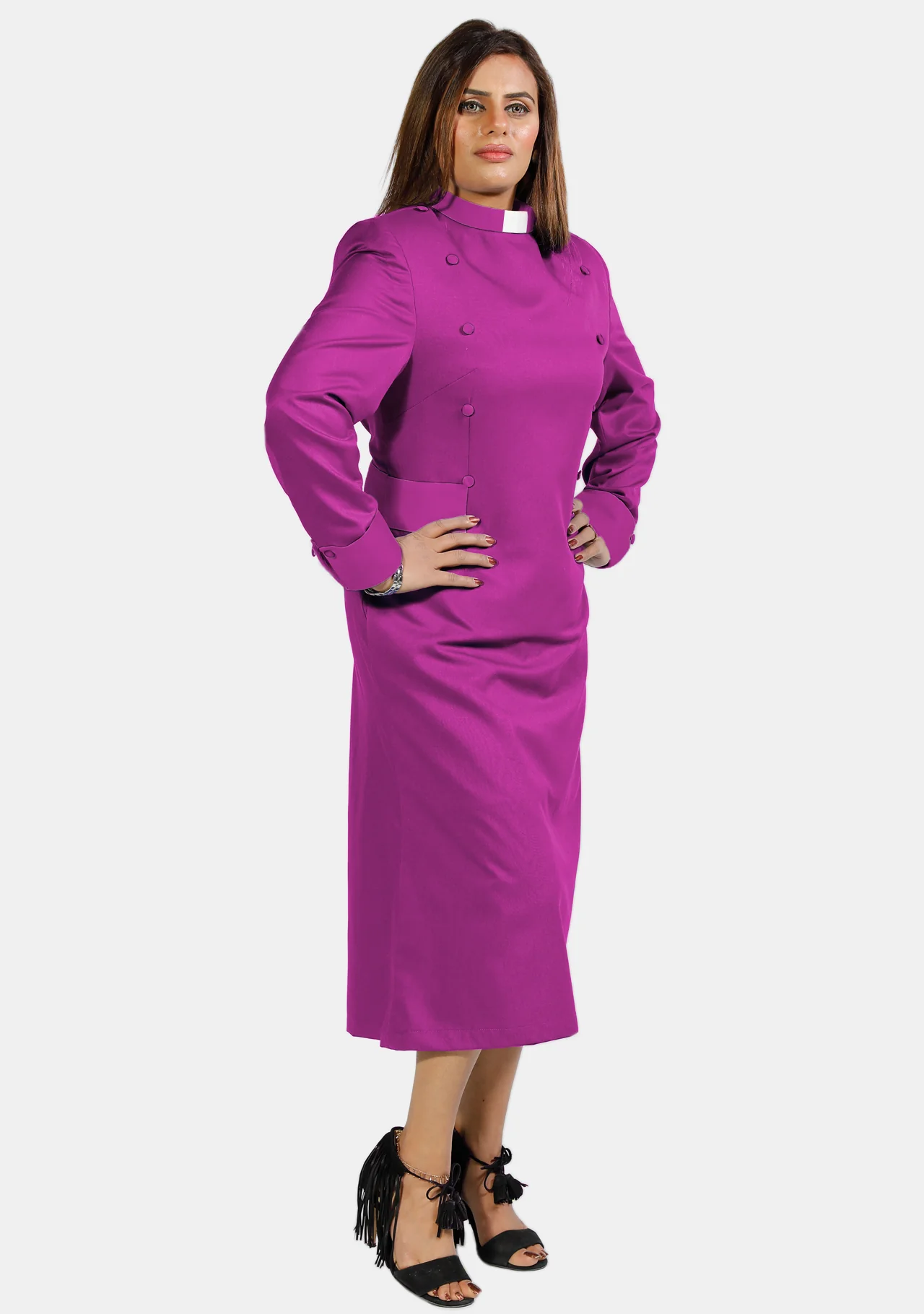 Womens Clergy Dress Red Purple with Designer Buttons - Image 2