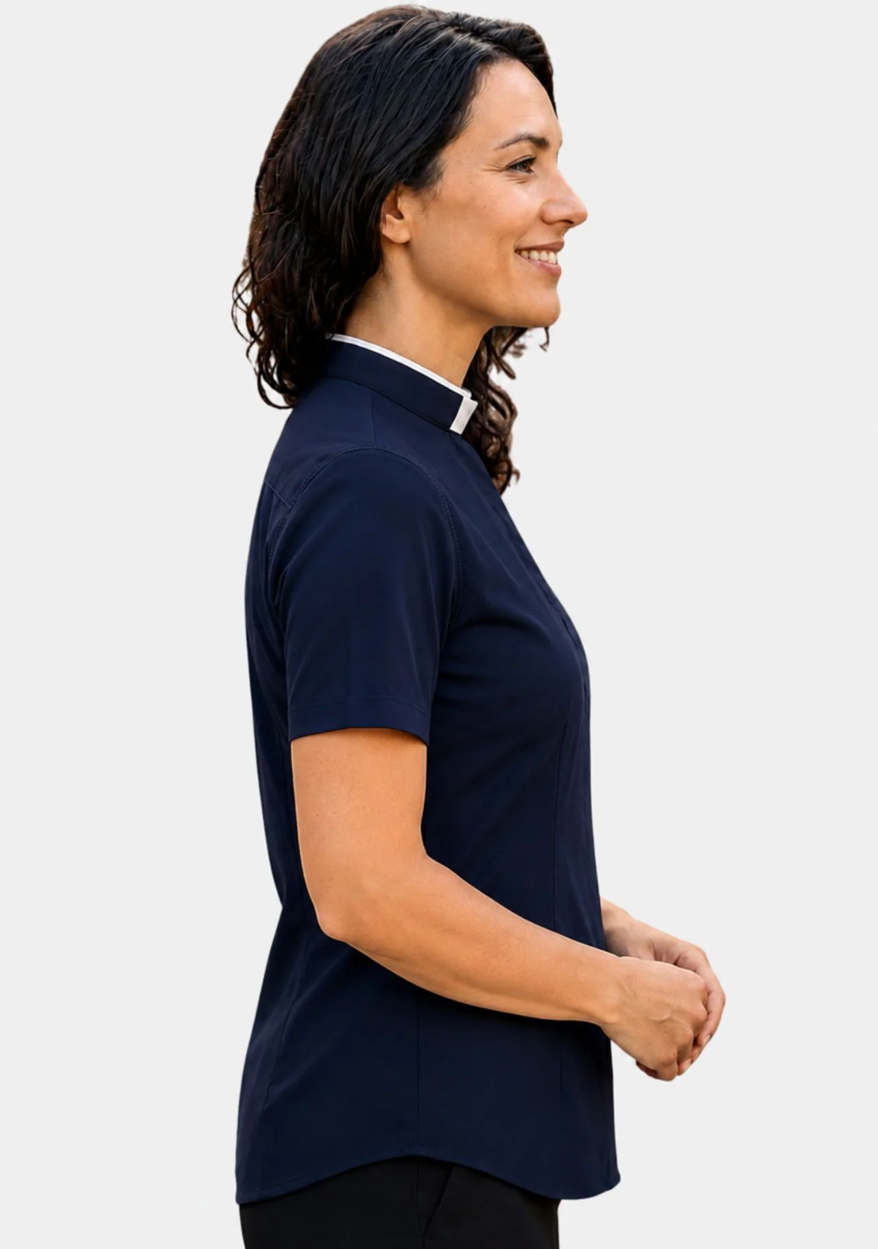 Imla Roman Collar Short Sleeve Navy Blue Clergy Shirt for Women - Image 2