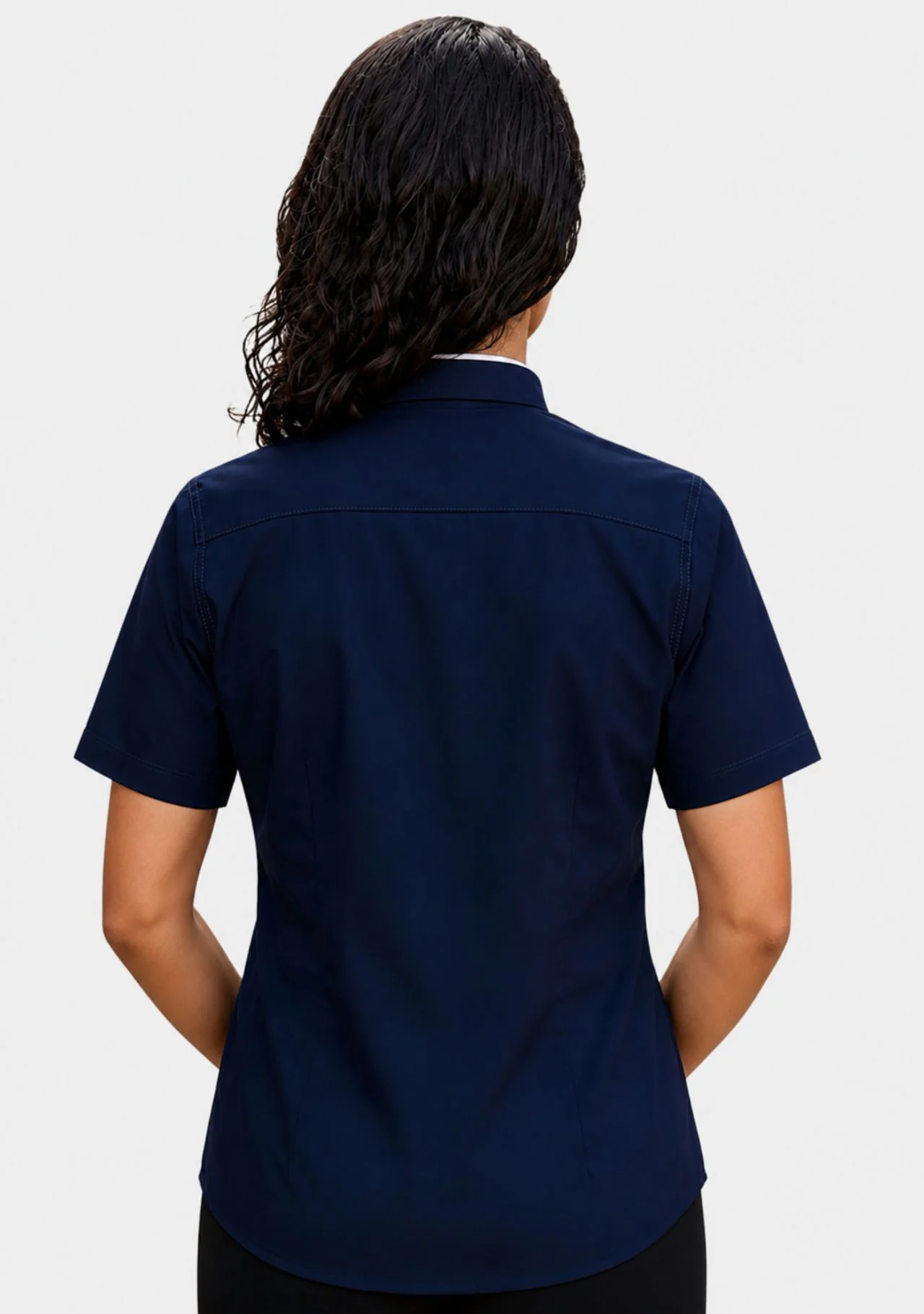 Imla Roman Collar Short Sleeve Navy Blue Clergy Shirt for Women - Image 3