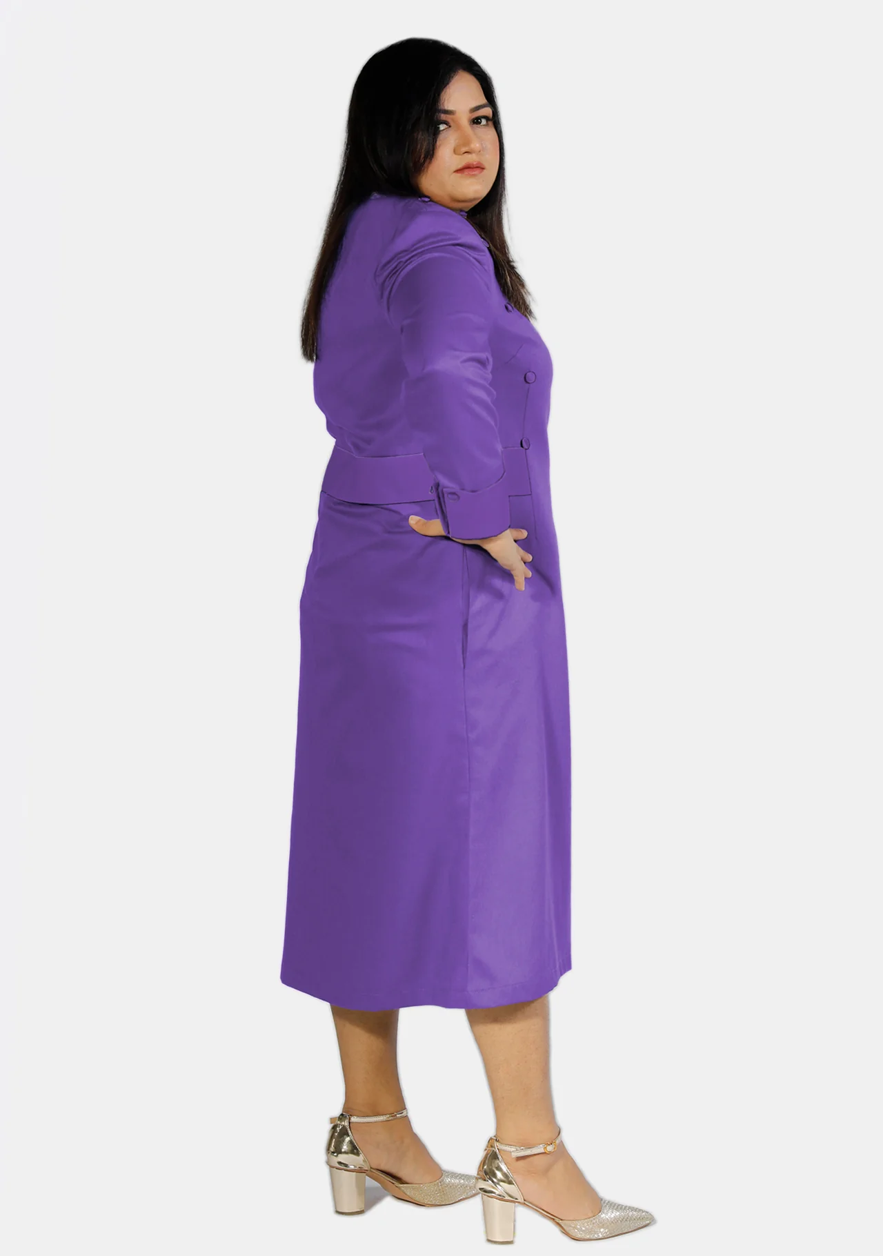 Womens Clergy Dress Roman Purple with Designer Buttons - Image 4