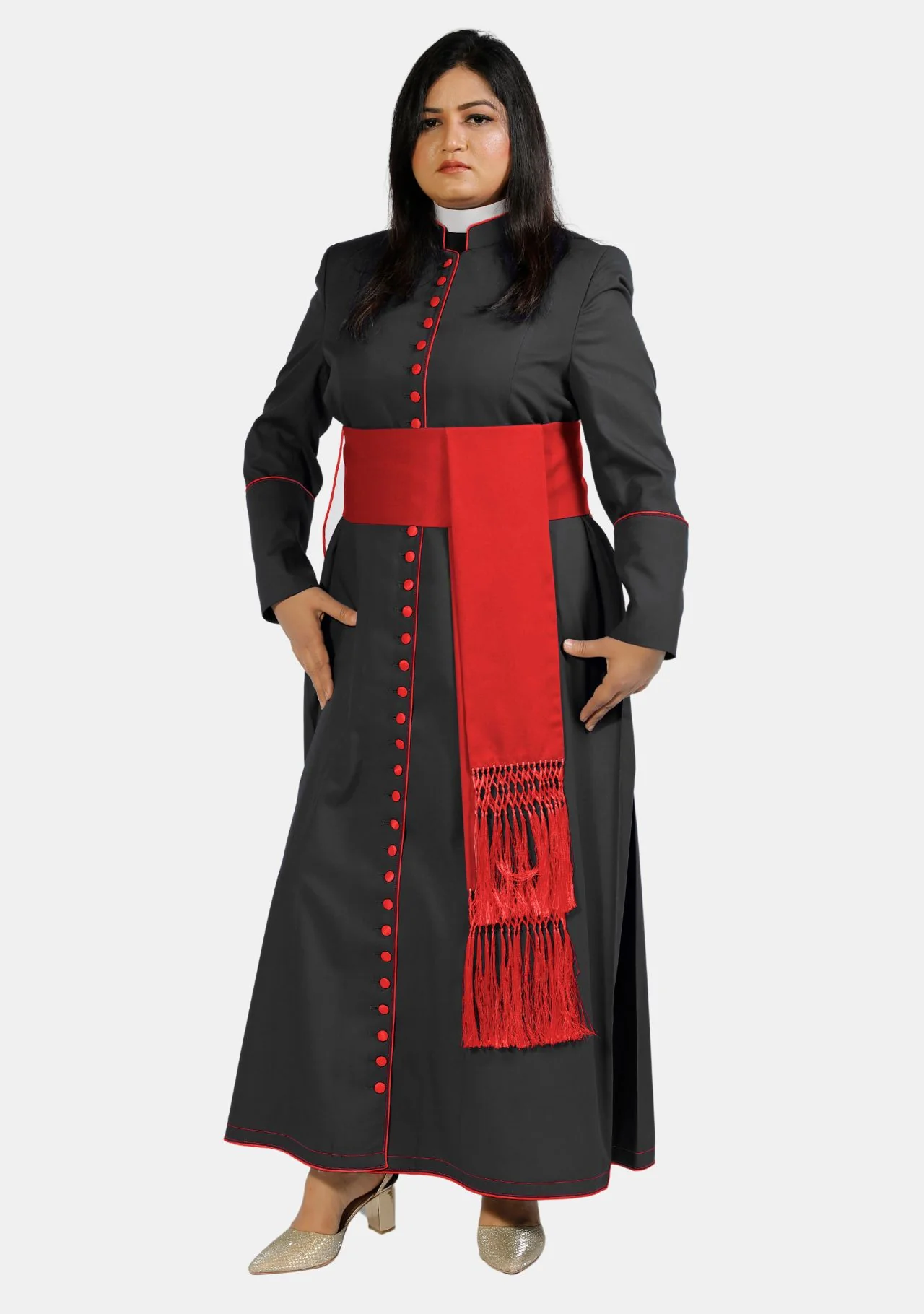 Black Cassock with Red Piping for Female - Image 2