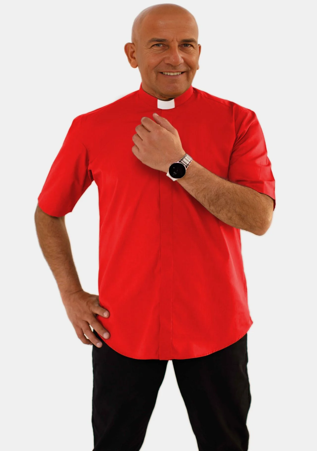 Tab Collar Short Sleeve Red Clergy Shirt for Men - Image 2