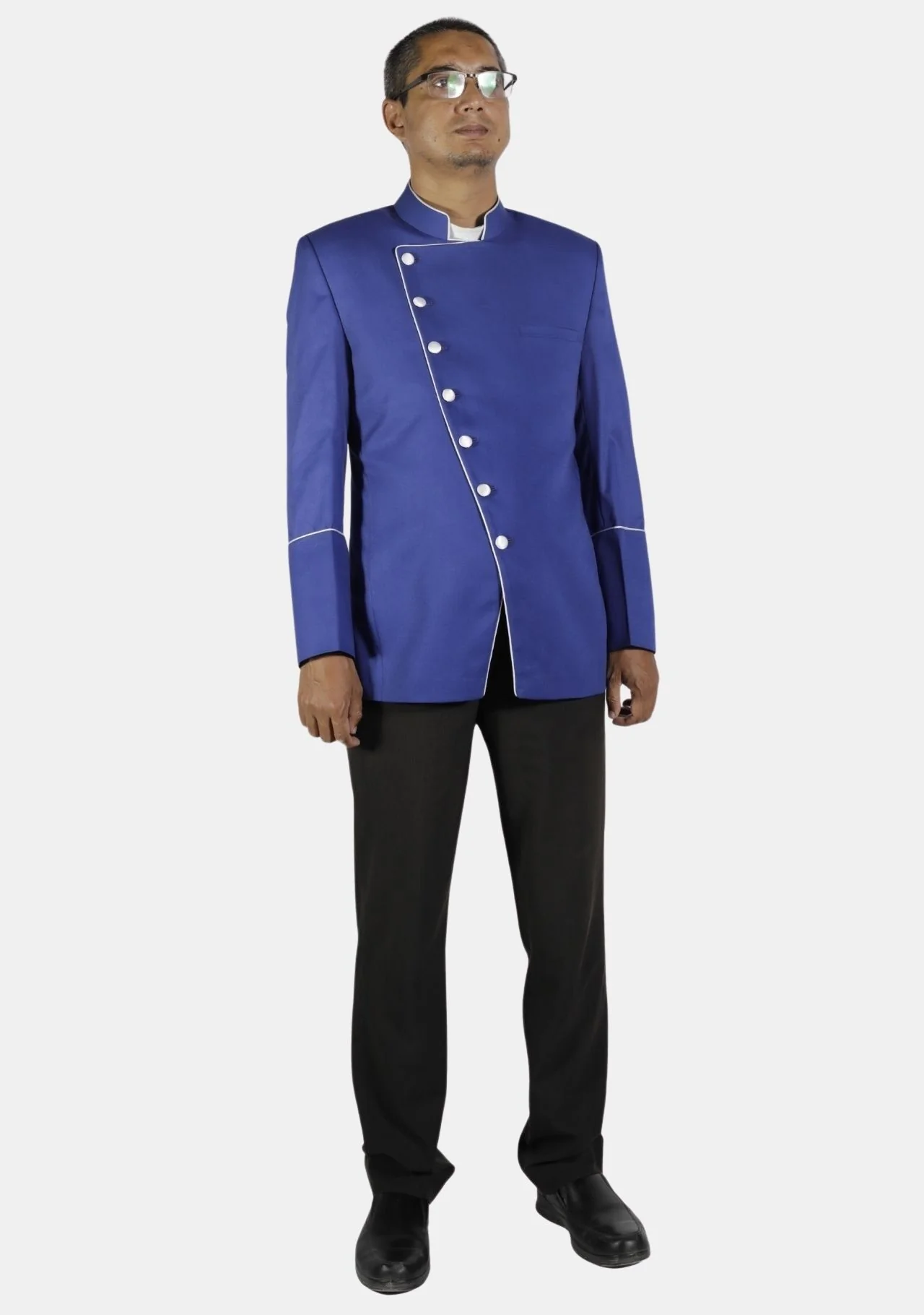 Royal Blue with White Trim Double Breasted Pastor Jacket - Image 3