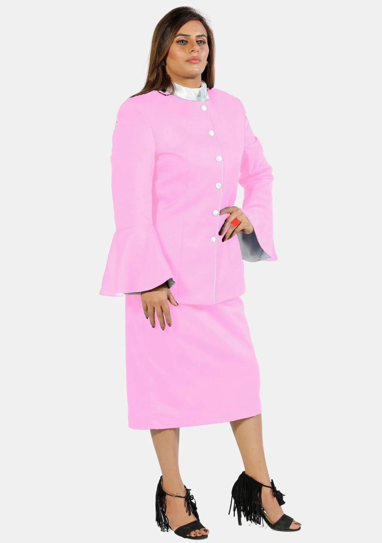 eClergy's Suit Flared Sleeve Pink White - Image 3