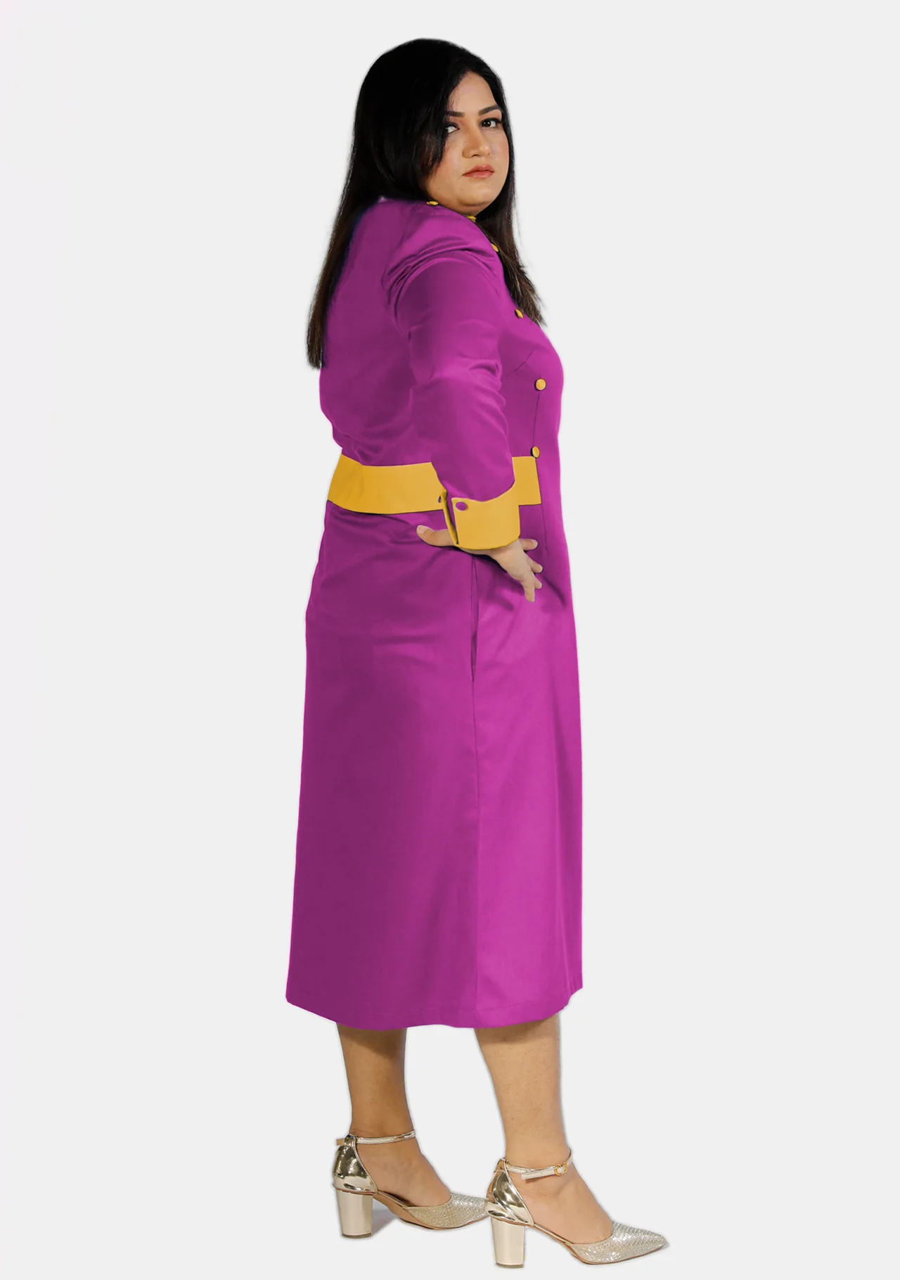 Womens Clergy Dress Red Purple with Gold Designer Buttons - Image 3