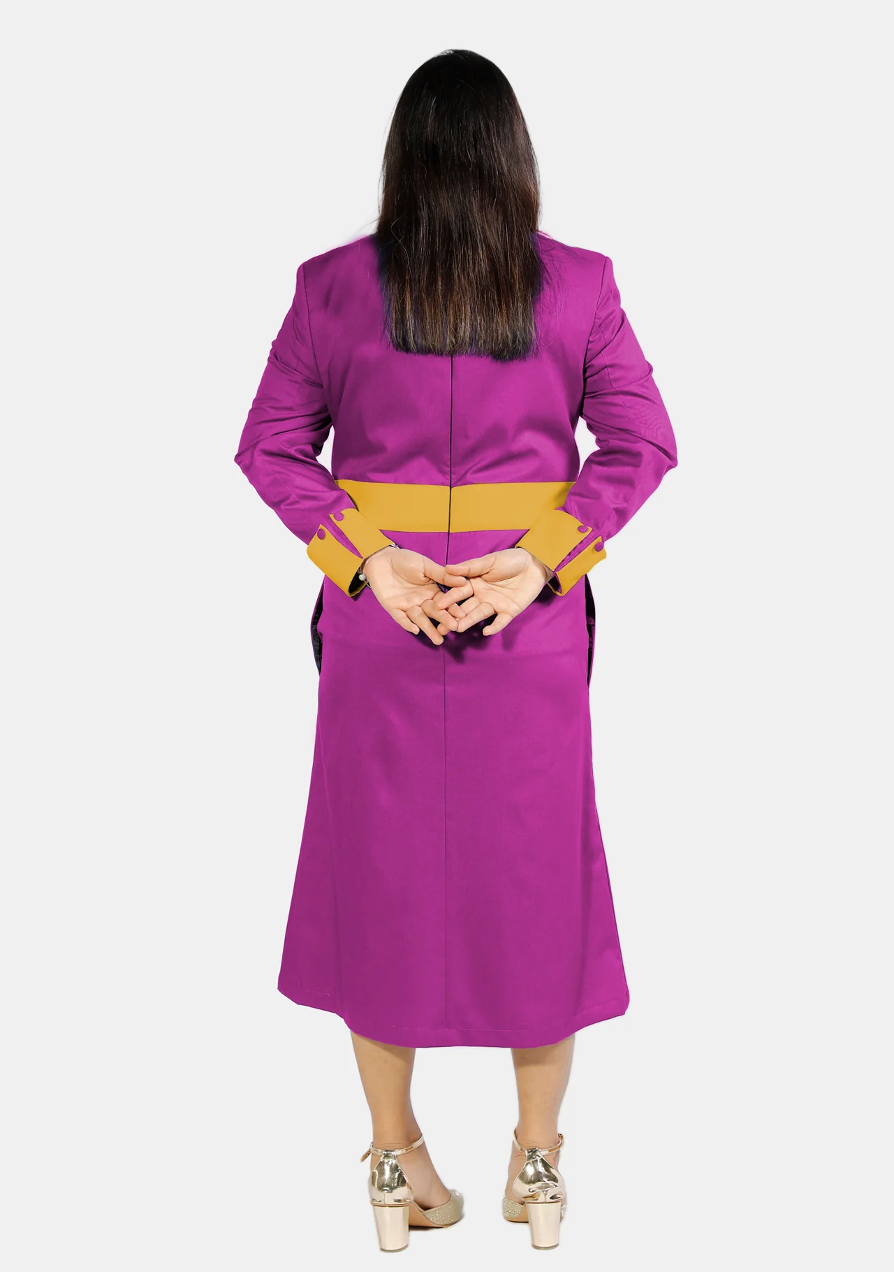 Womens Clergy Dress Red Purple with Gold Designer Buttons - Image 4